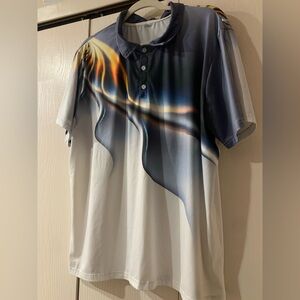 Men's Artistic Short Sleeve Polo Shirt - Blue and White